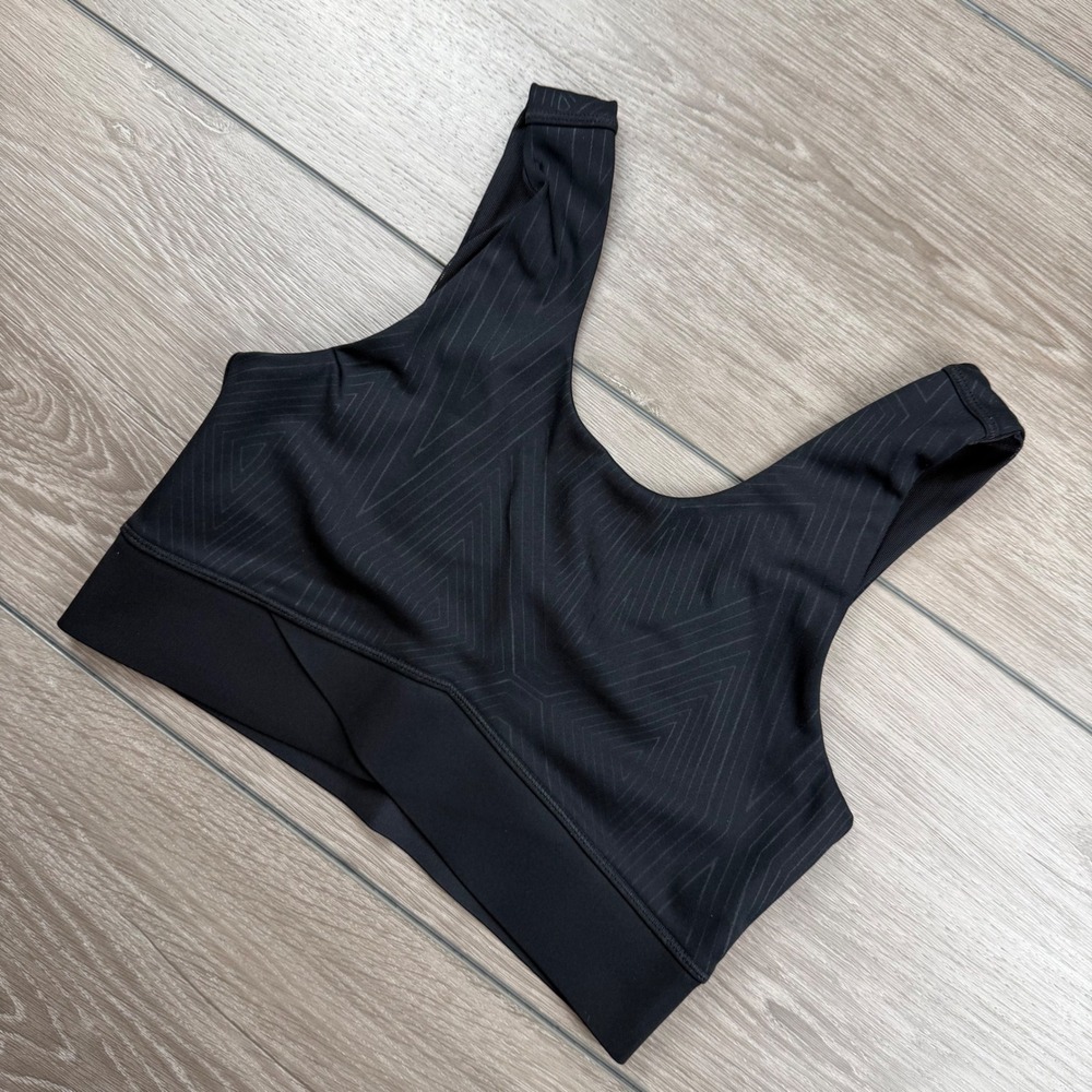 IVY PARK Womens Sports Bra Geometric Pattern Crisscross Back Black XS